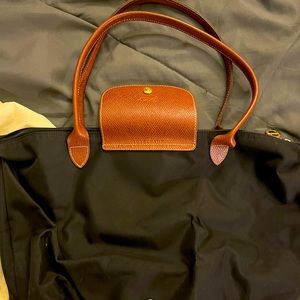 Large Black with Brown Handles Longchamp bag